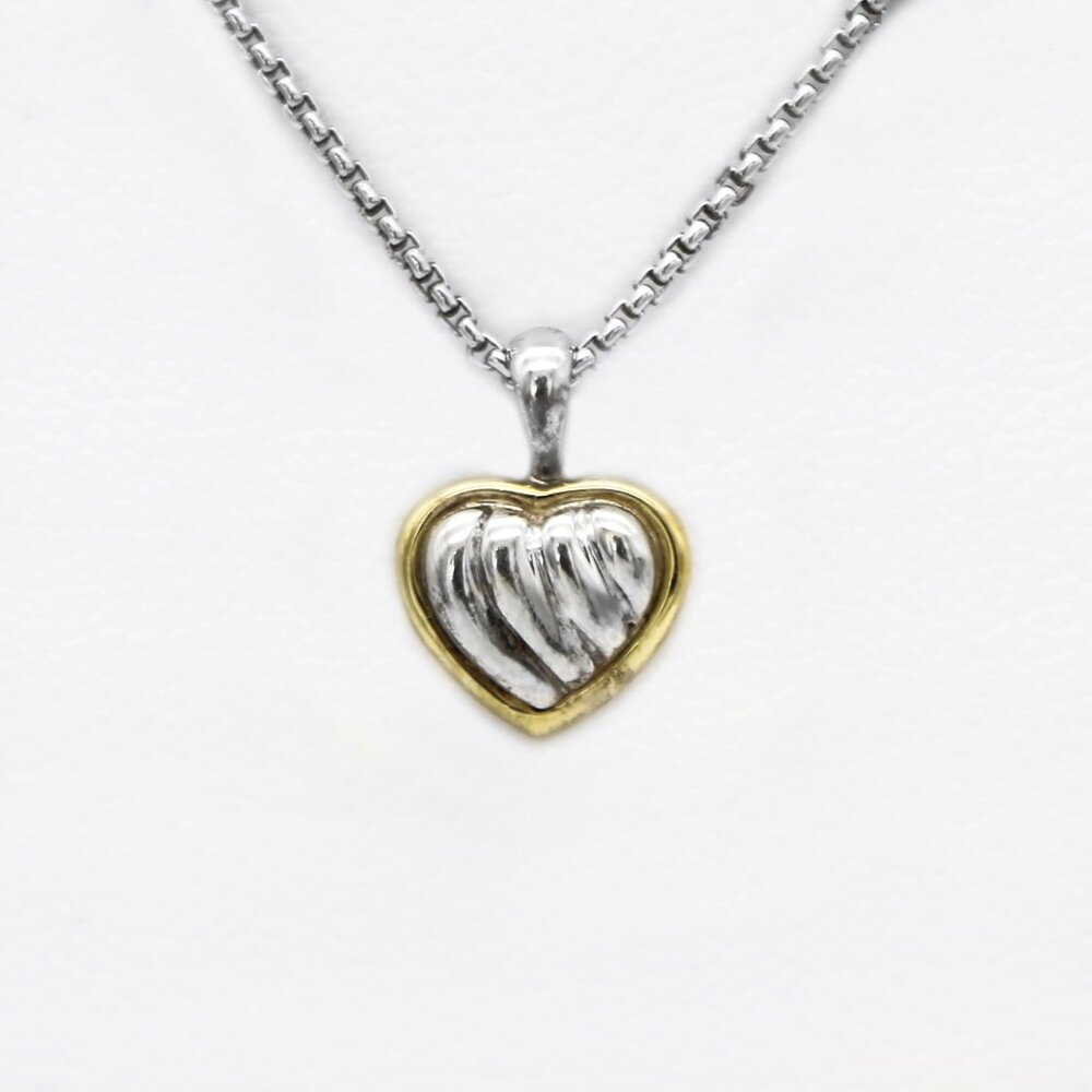 David Yurman 925 18K MIni Two-Tone Cable Heart Pendant Necklace
